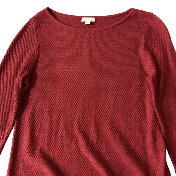 J.Jill Blouse Petite PXS Solid Red Long Length Waffle Knit Holidays Preppy Mom - Picture 5 of 13